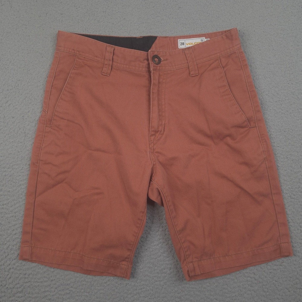 Volcom Frickin Modern Fit Chino Shorts Mens 29 Rust Red Cotton Blend‎